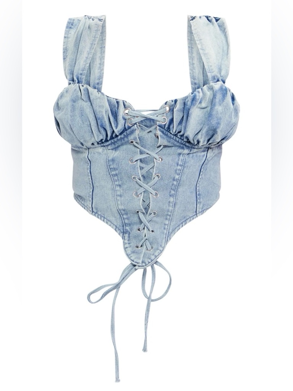 PrettyLittleThing Plus Vintage Ruched Denim Lace Up Corset Size 24 NWT - Picture 5 of 5
